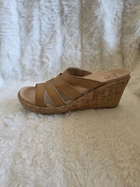 CROCS Tan Cork Wedge Slide Sandals
